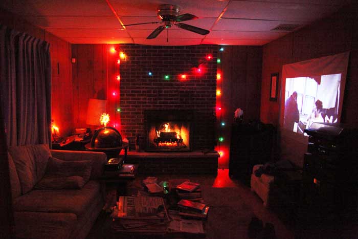 Here is a general overview of my living room.  As you can see, I do have a very traditional side to me when it comes to Christmas lights.